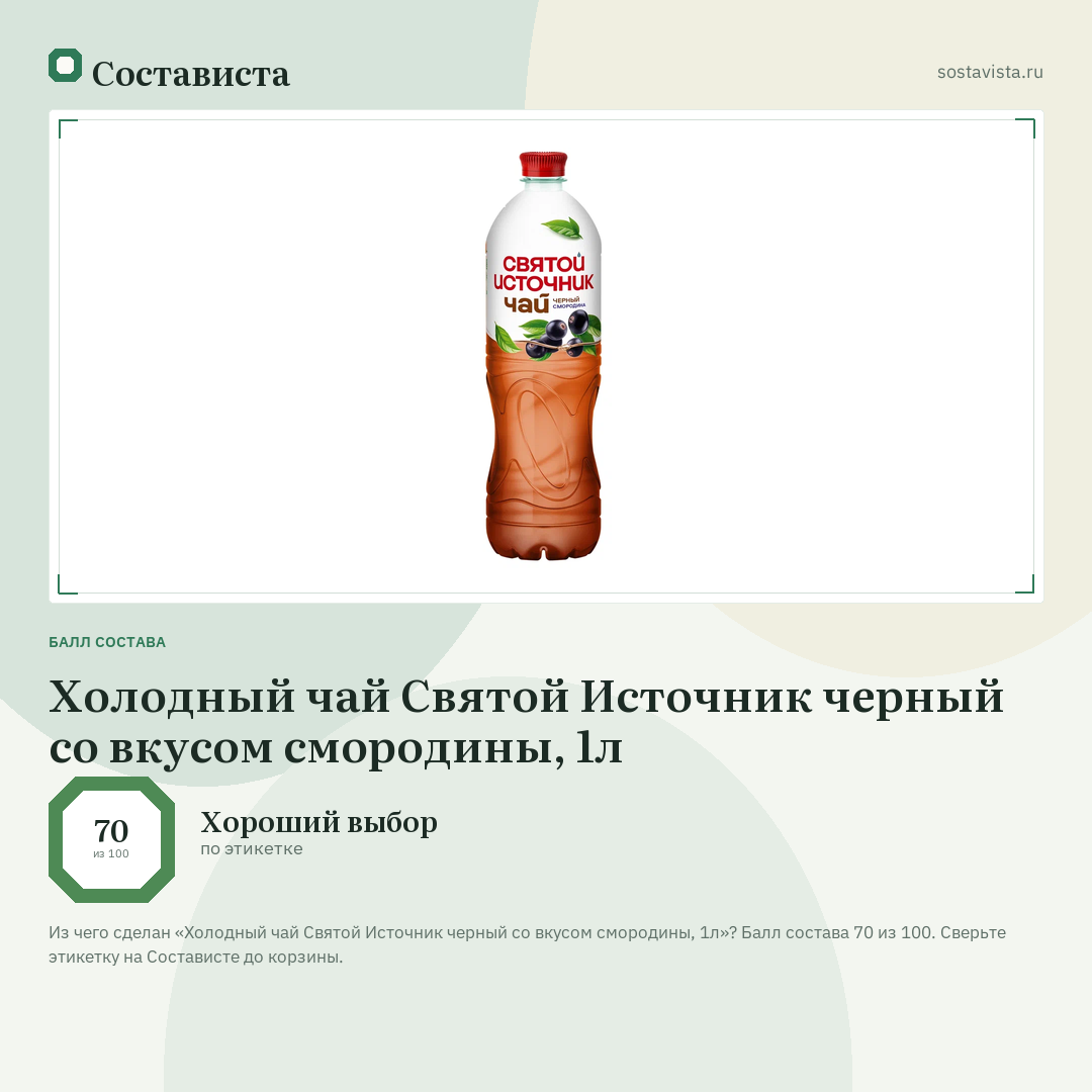 Холодный чай Святой Источник черный со вкусом смородины, 1л: балл состава 70 из 100 — Состависта