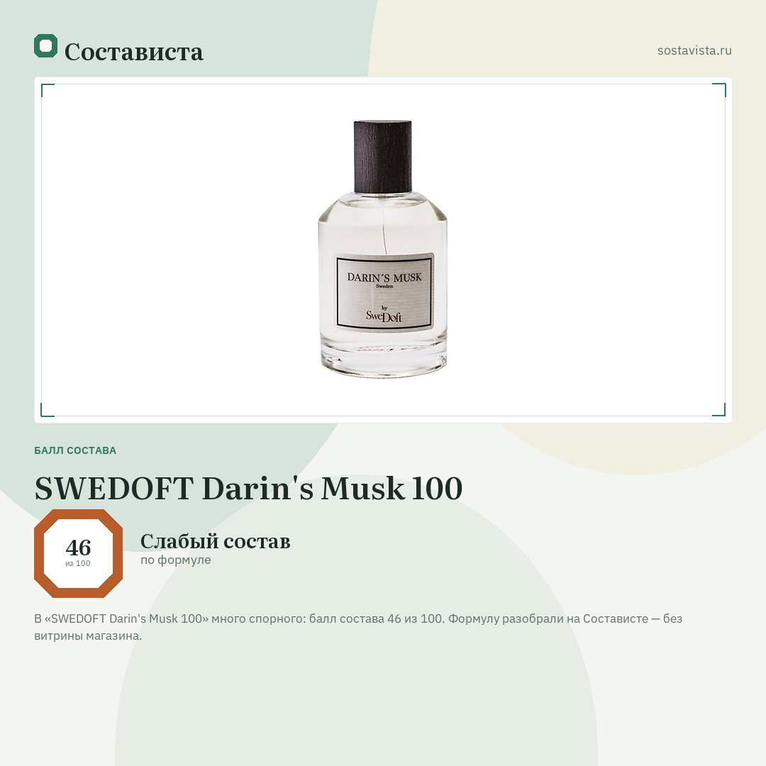 SWEDOFT Darin's Musk 100: балл состава 46 из 100 — Состависта