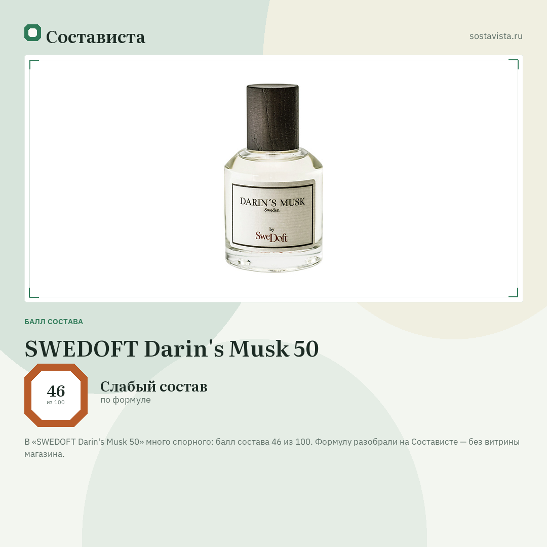 SWEDOFT Darin's Musk 50: балл состава 46 из 100 — Состависта
