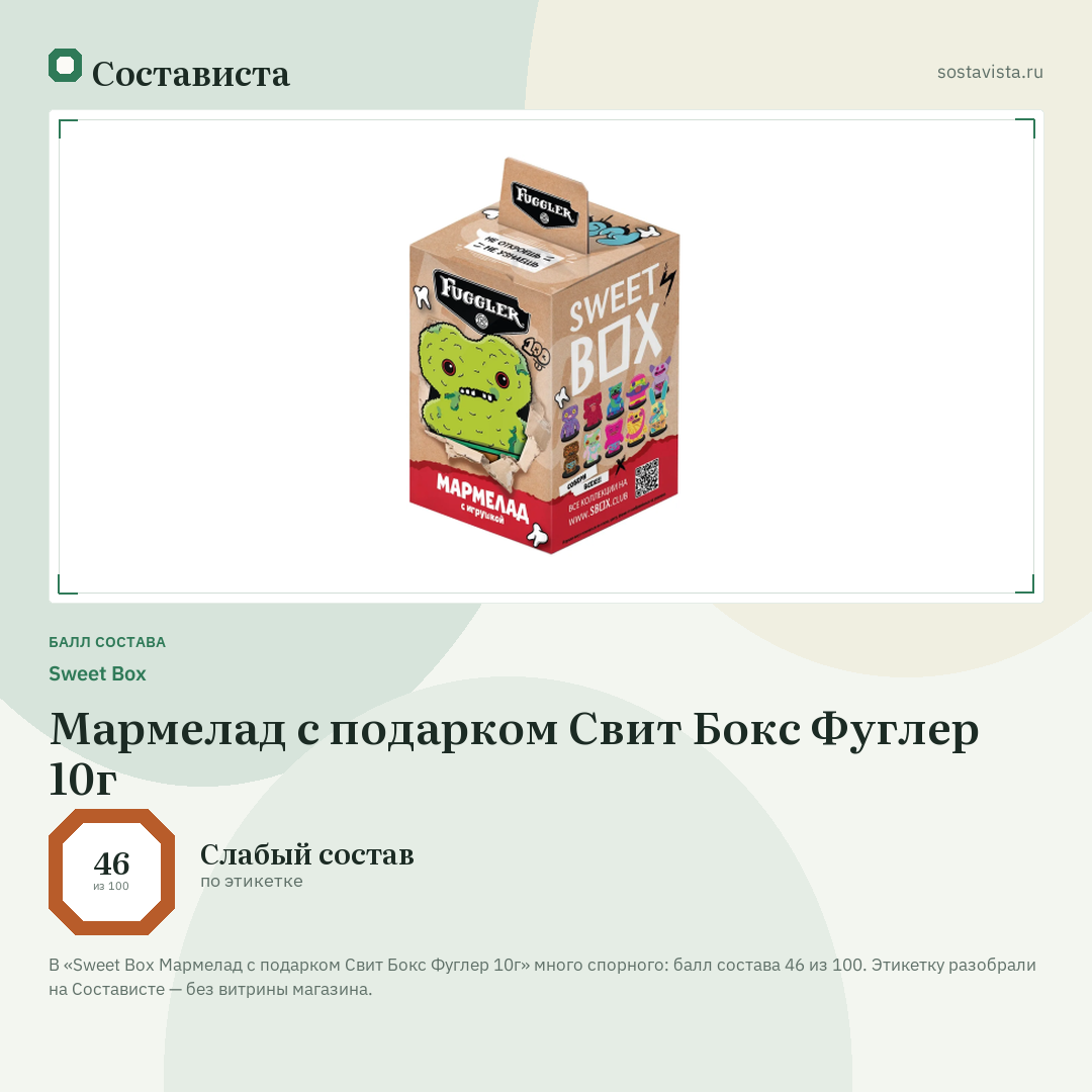 Sweet Box Мармелад c подарком Свит Бокс Фуглер 10г: балл состава 46 из 100 — Состависта