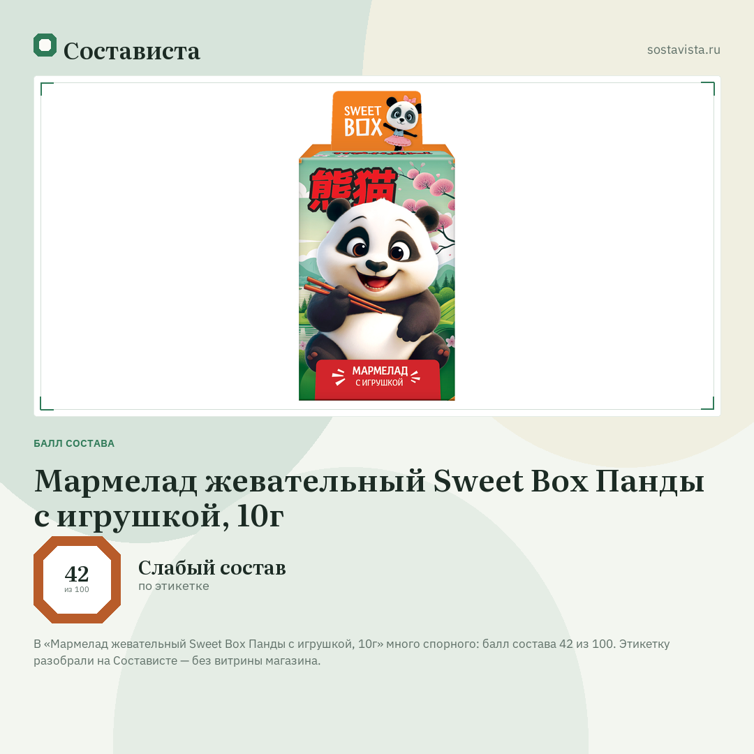 Мармелад жевательный Sweet Box Панды с игрушкой, 10г: балл состава 42 из 100 — Состависта