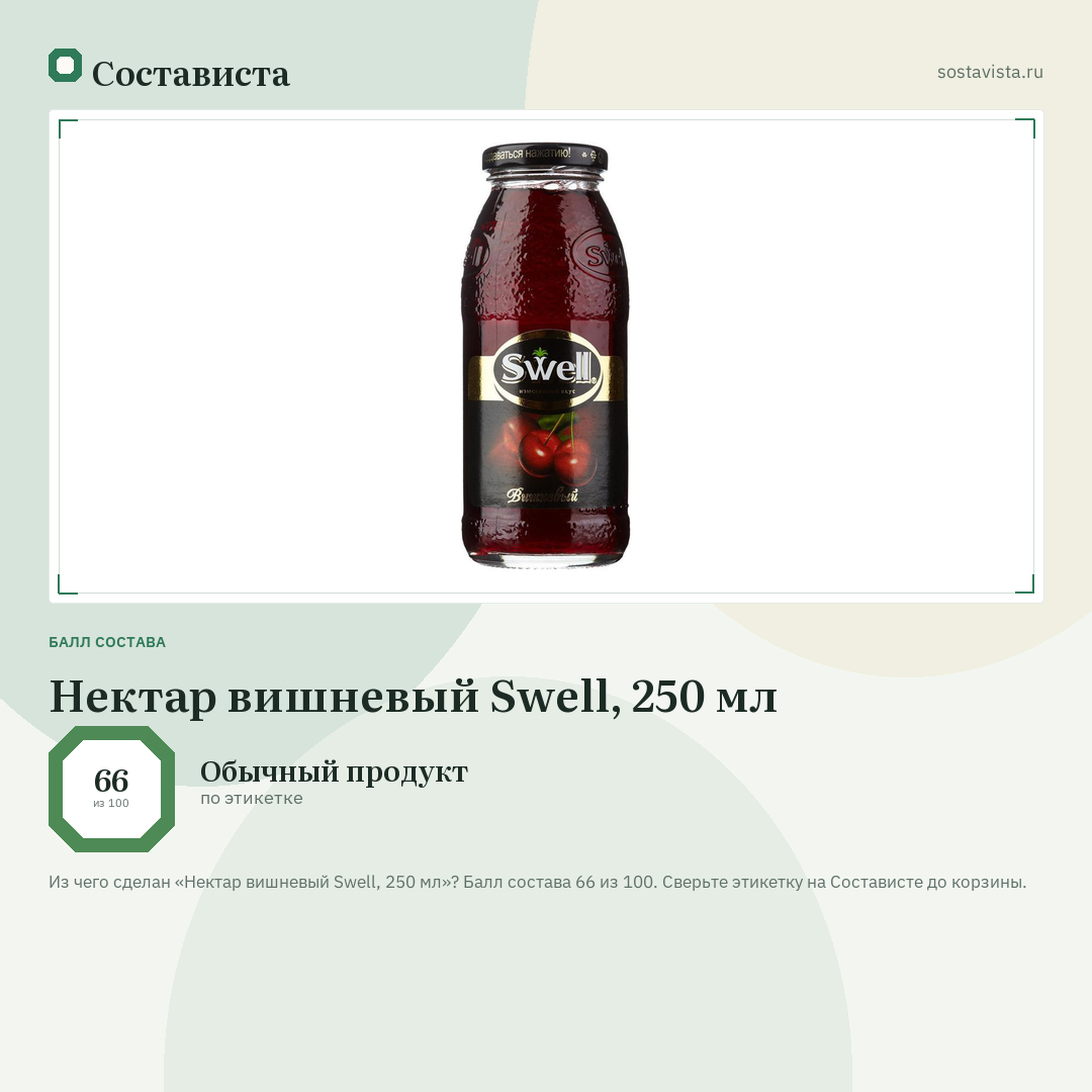 Нектар вишневый Swell, 250 мл: балл состава 66 из 100 — Состависта