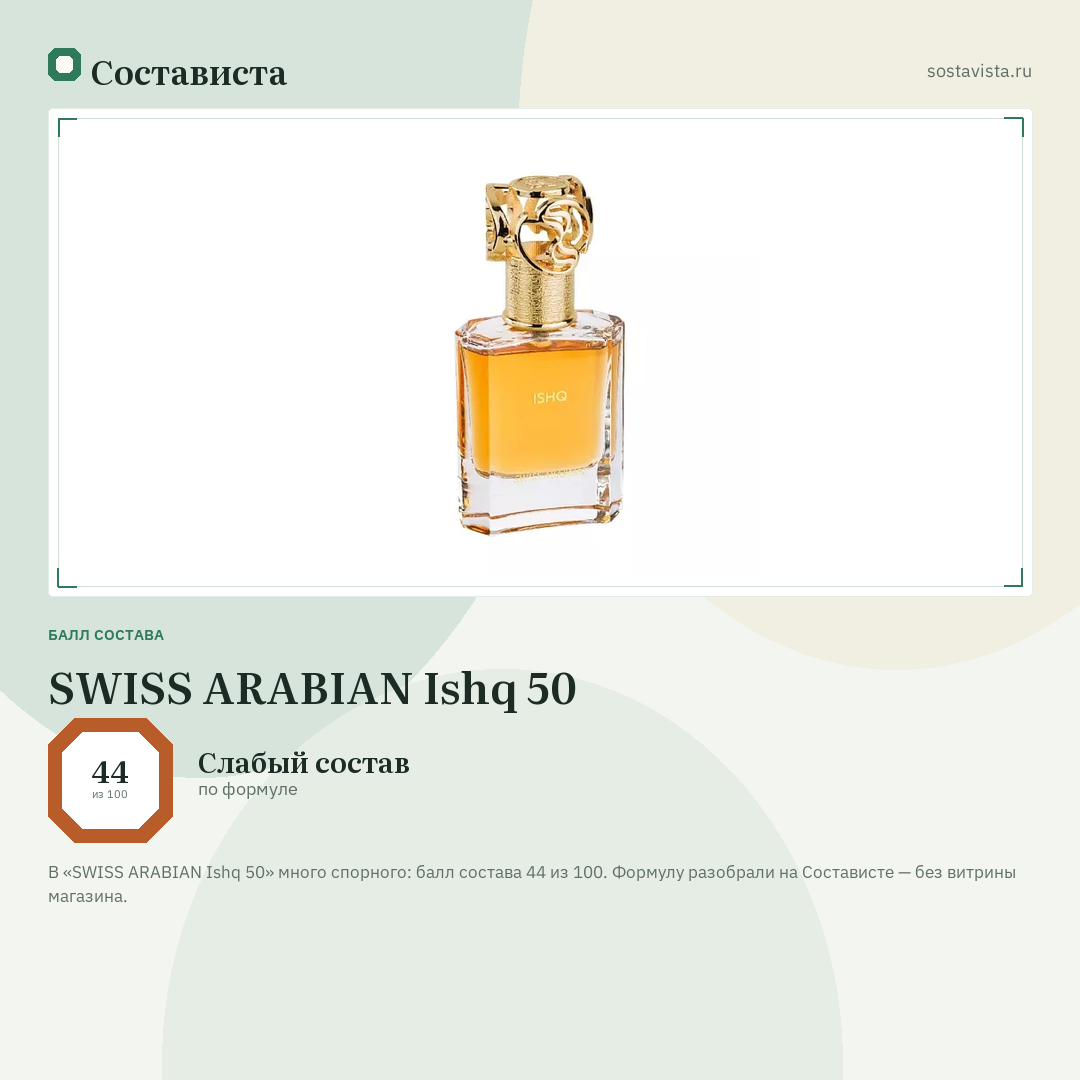 SWISS ARABIAN Ishq 50: балл состава 44 из 100 — Состависта