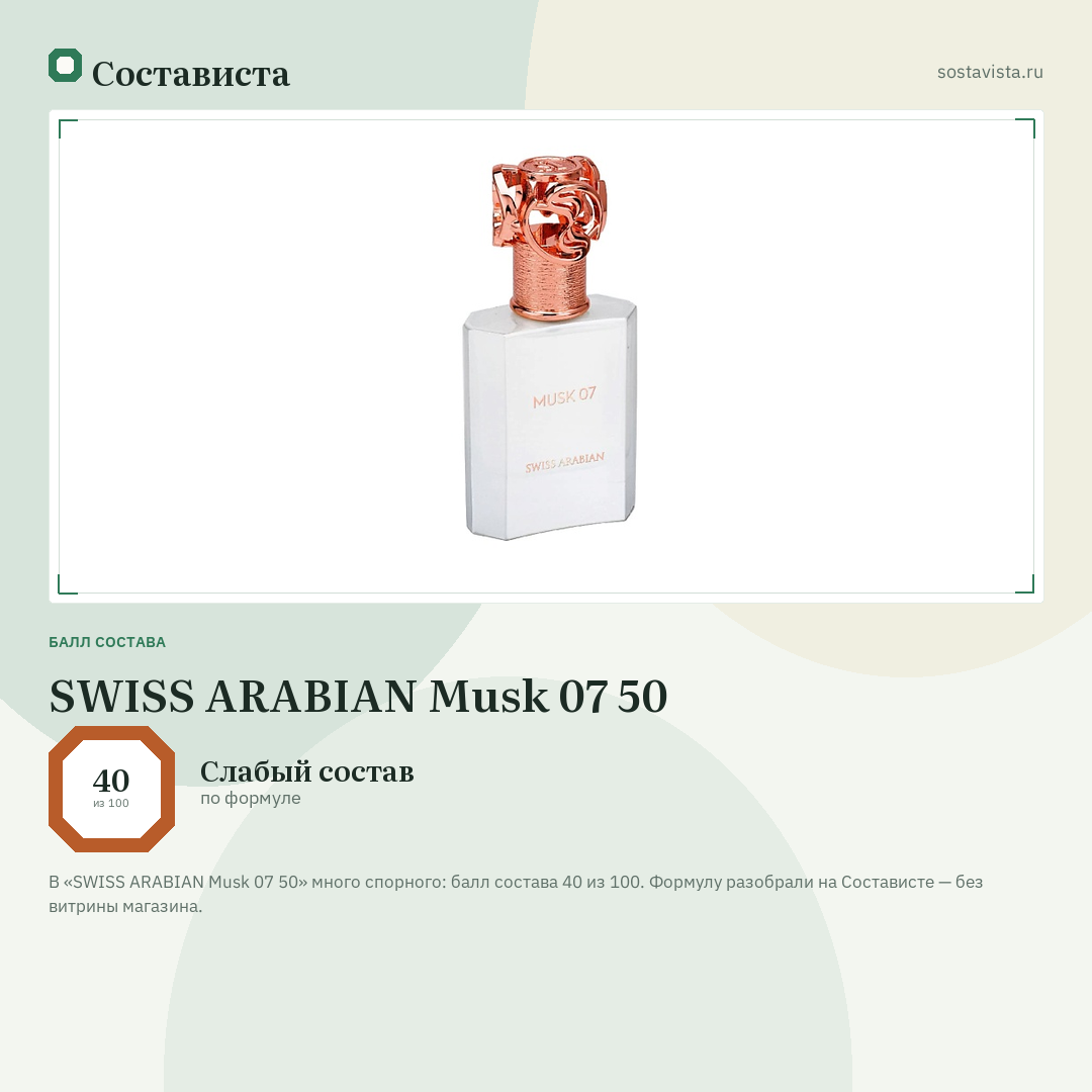 SWISS ARABIAN Musk 07 50: балл состава 40 из 100 — Состависта