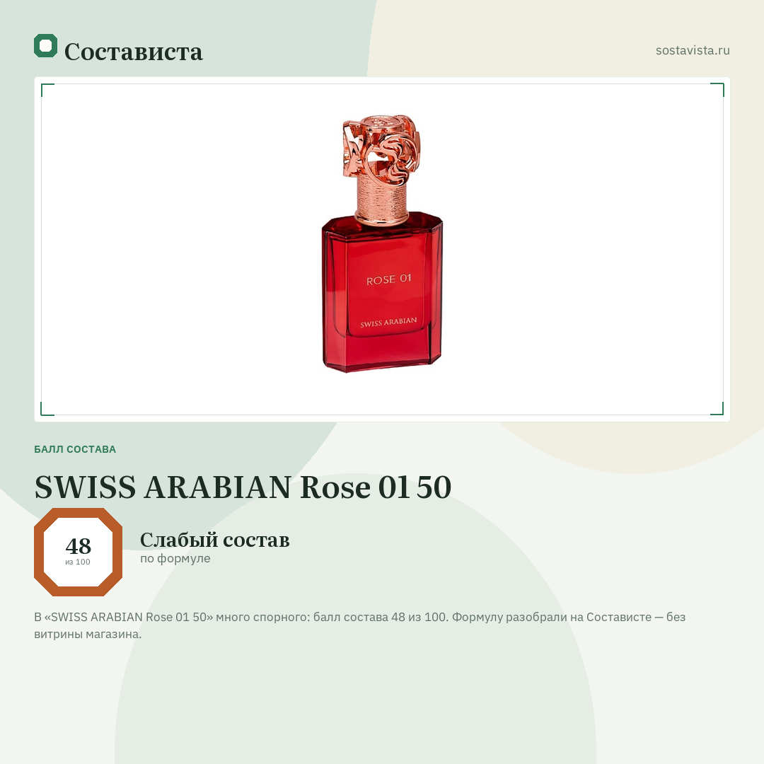 SWISS ARABIAN Rose 01 50: балл состава 48 из 100 — Состависта