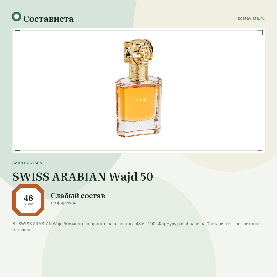 SWISS ARABIAN Wajd 50: балл состава 48 из 100 — Состависта