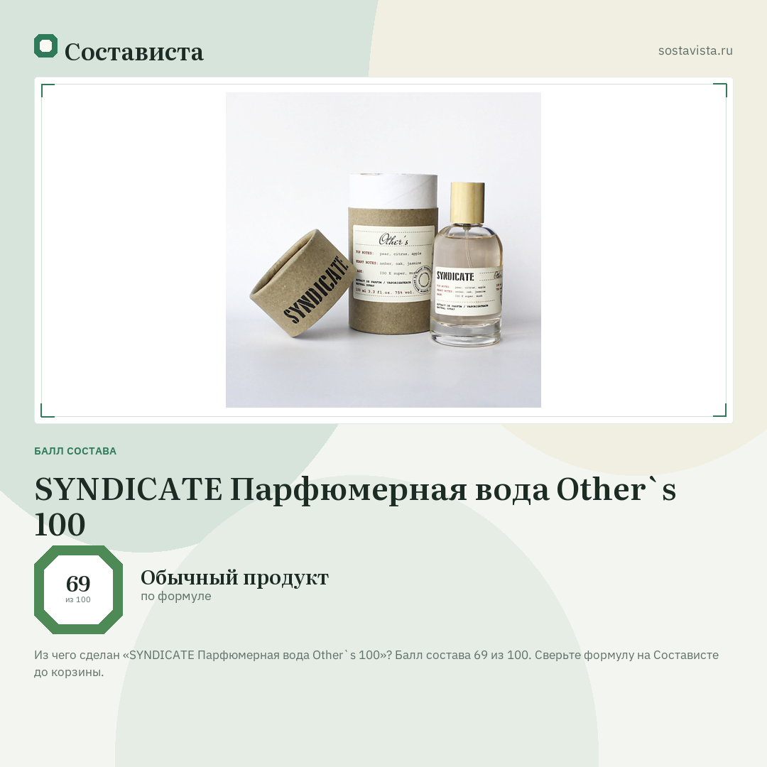 SYNDICATE Парфюмерная вода Other`s 100: балл состава 69 из 100 — Состависта