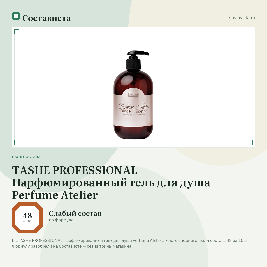 TASHE PROFESSIONAL Парфюмированный гель для душа Perfume Atelier: балл состава 48 из 100 — Состависта