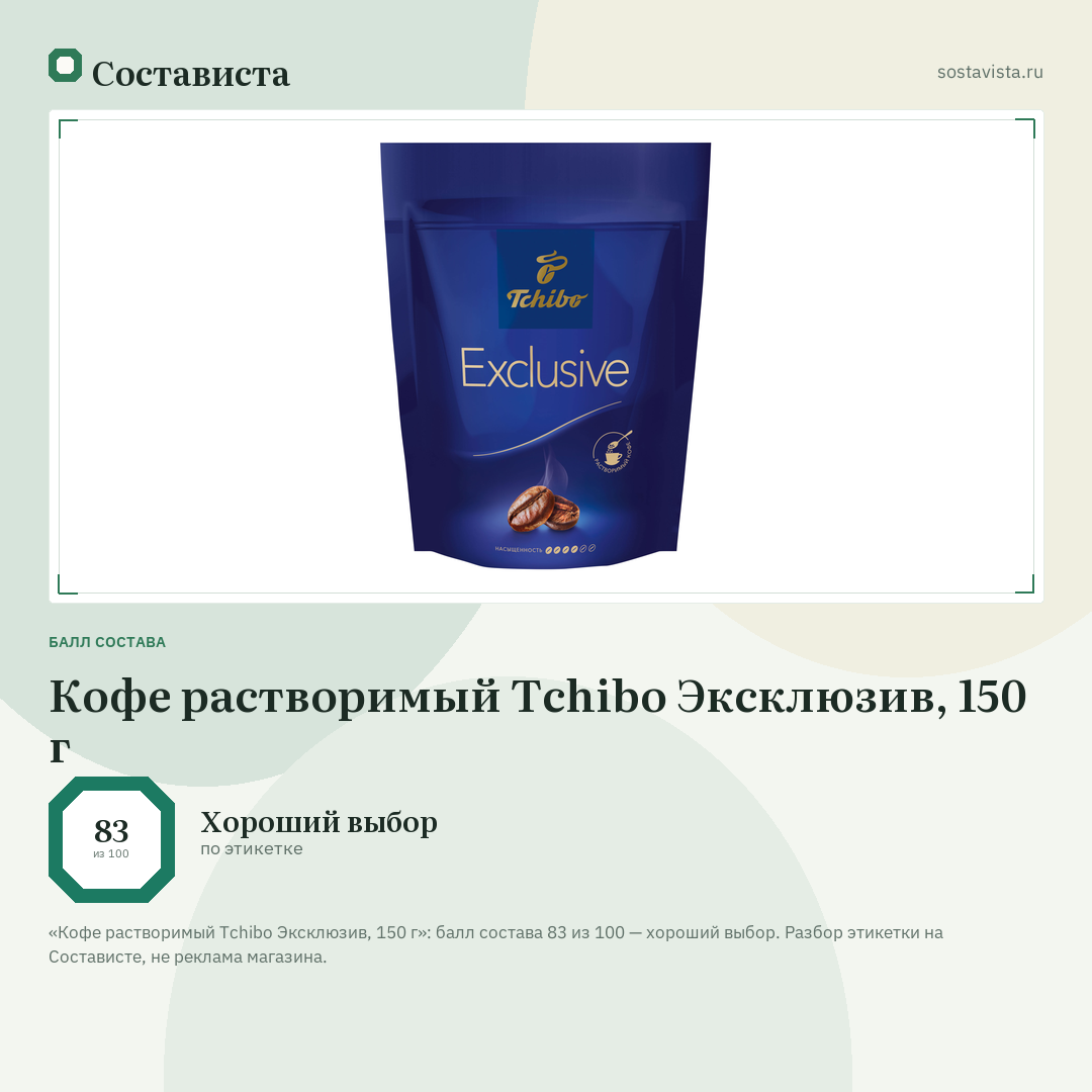 Кофе растворимый Tchibo Эксклюзив, 150 г: балл состава 83 из 100 — Состависта