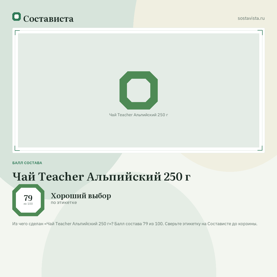 Чай Teacher Альпийский 250 г: балл состава 79 из 100 — Состависта