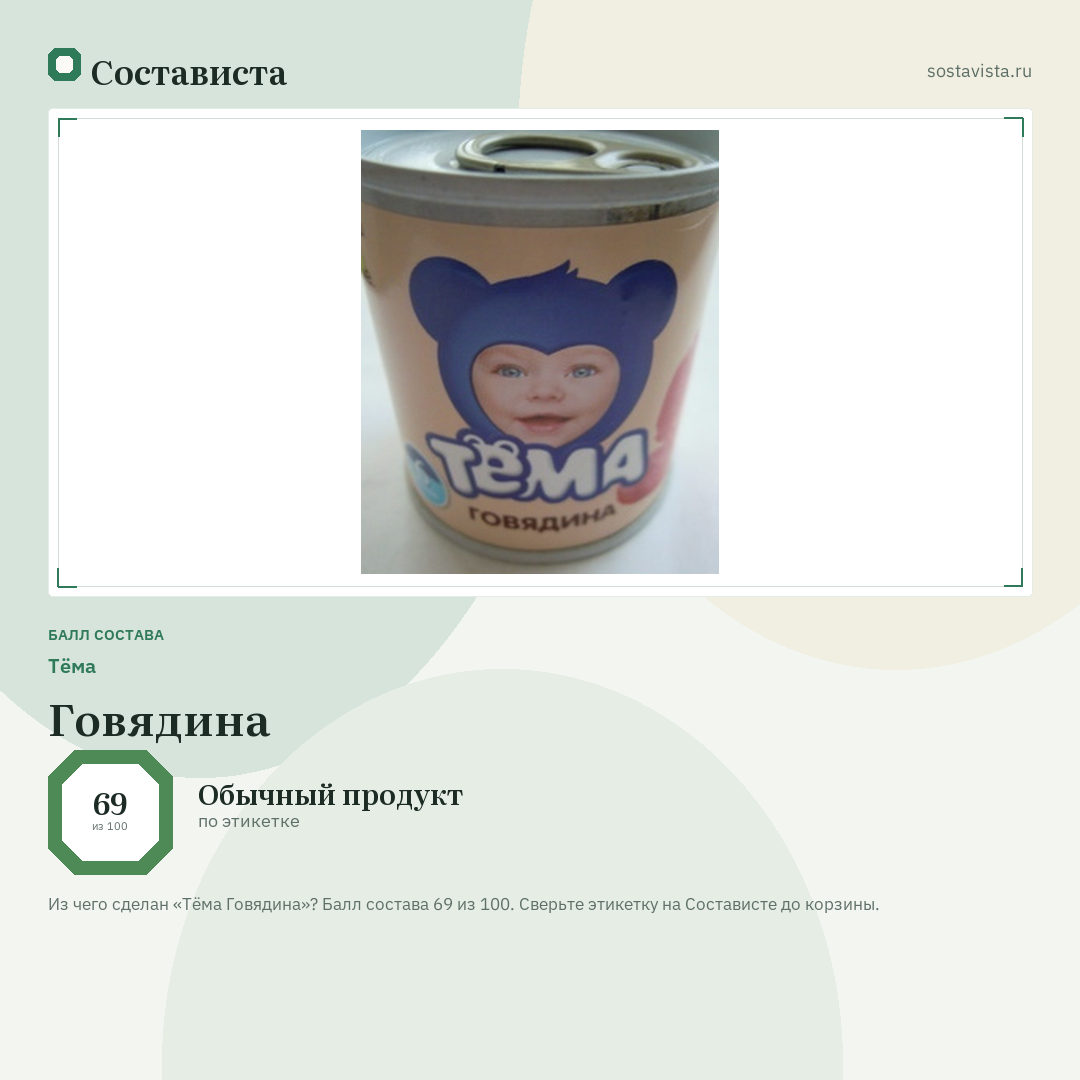 Тёма Говядина: балл состава 69 из 100 — Состависта