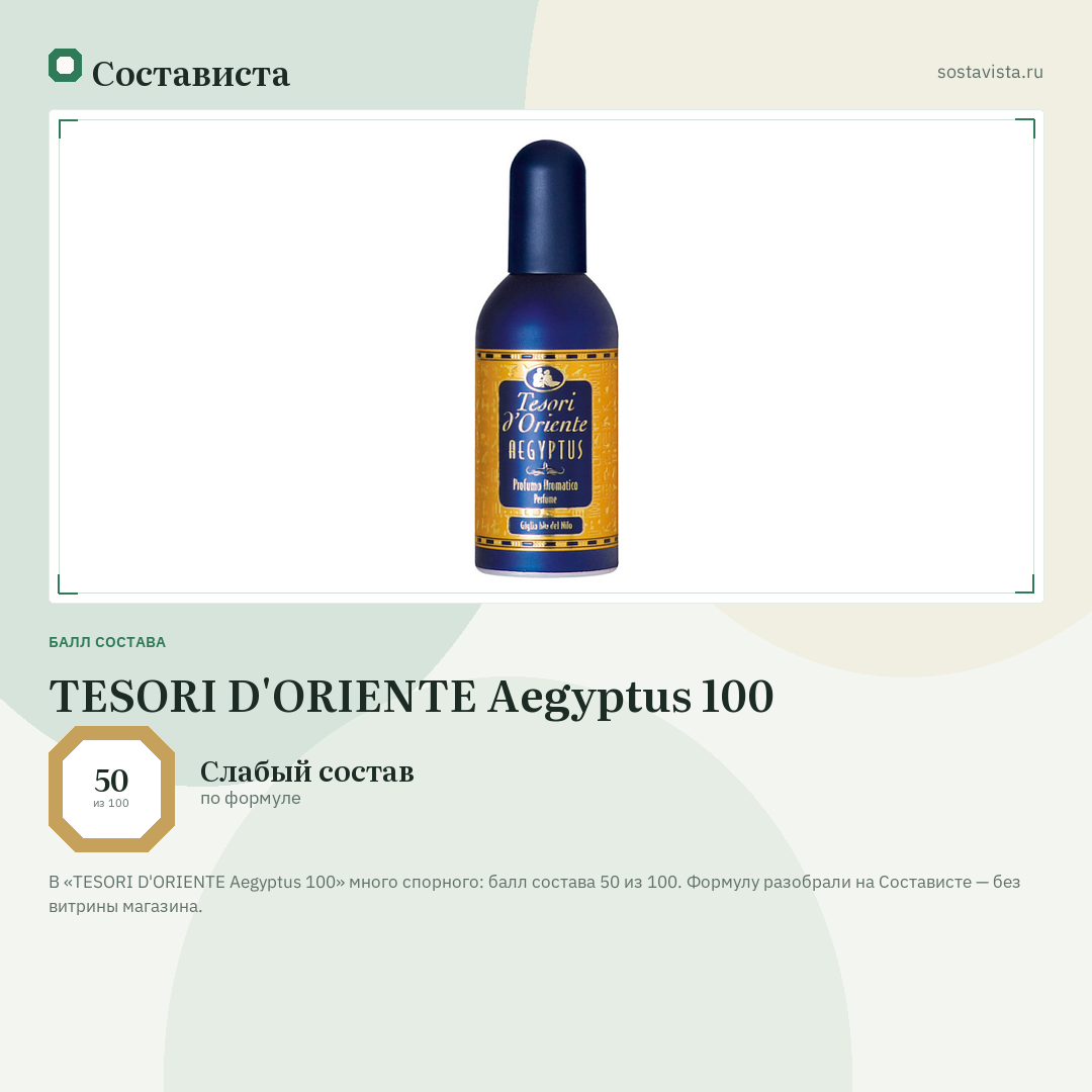 TESORI D'ORIENTE Aegyptus 100: балл состава 50 из 100 — Состависта