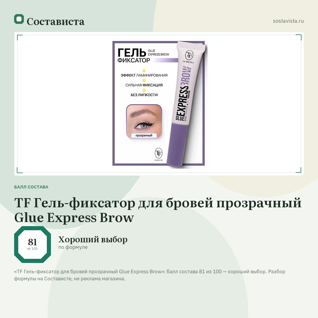 TF Гель-фиксатор для бровей прозрачный Glue Express Brow: балл состава 81 из 100 — Состависта