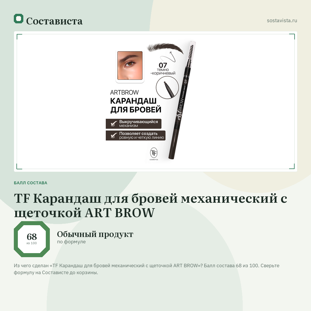 TF Карандаш для бровей механический с щеточкой ART BROW: балл состава 68 из 100 — Состависта