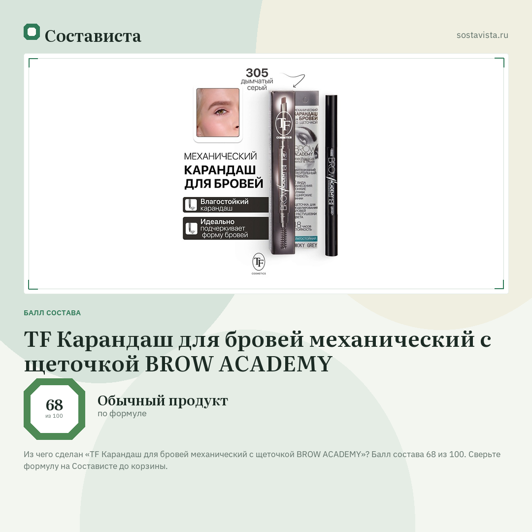 TF Карандаш для бровей механический с щеточкой BROW ACADEMY: балл состава 68 из 100 — Состависта