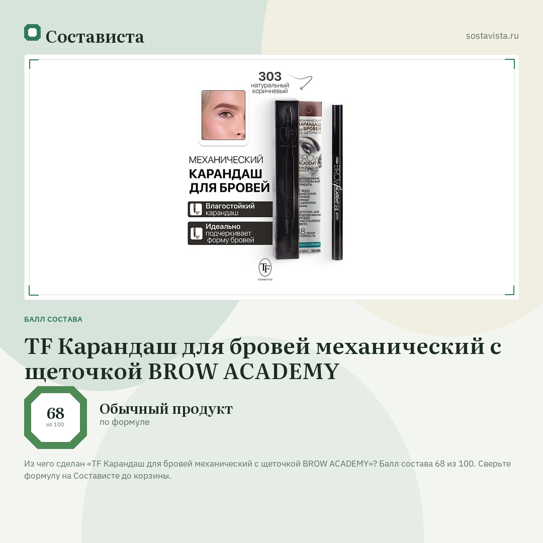 TF Карандаш для бровей механический с щеточкой BROW ACADEMY: балл состава 68 из 100 — Состависта
