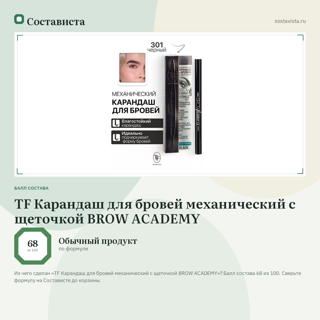 TF Карандаш для бровей механический с щеточкой BROW ACADEMY: балл состава 68 из 100 — Состависта
