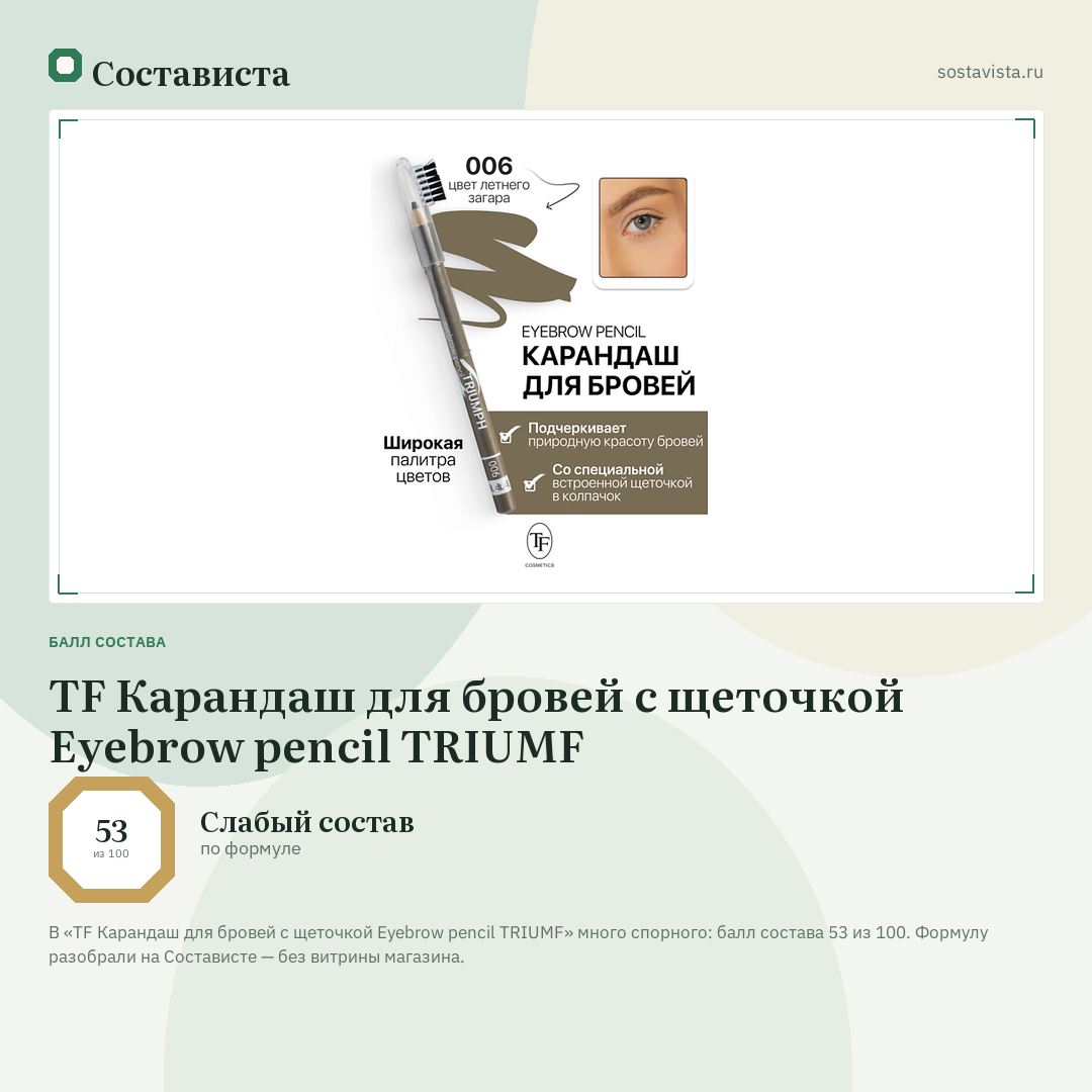 TF Карандаш для бровей с щеточкой Eyebrow pencil TRIUMF: балл состава 53 из 100 — Состависта