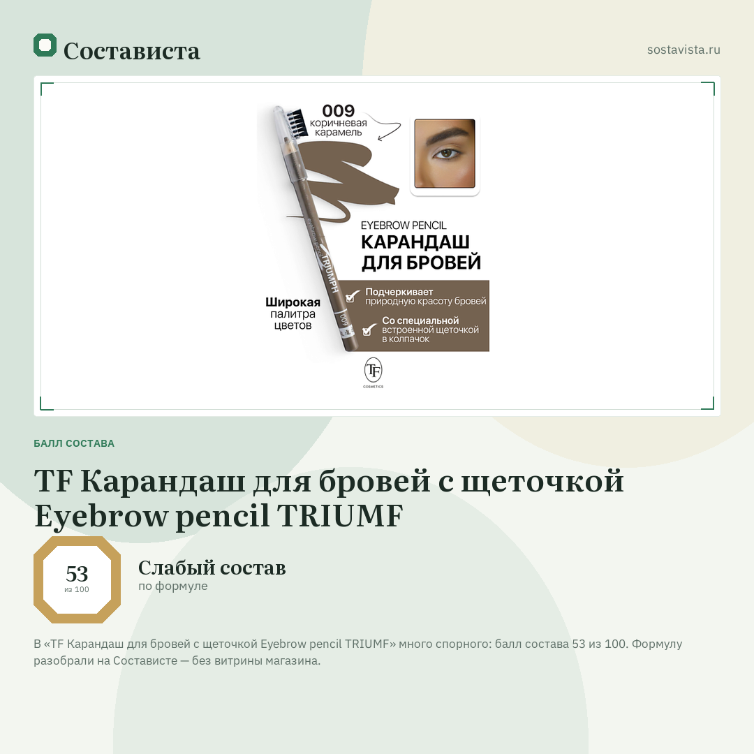 TF Карандаш для бровей с щеточкой Eyebrow pencil TRIUMF: балл состава 53 из 100 — Состависта