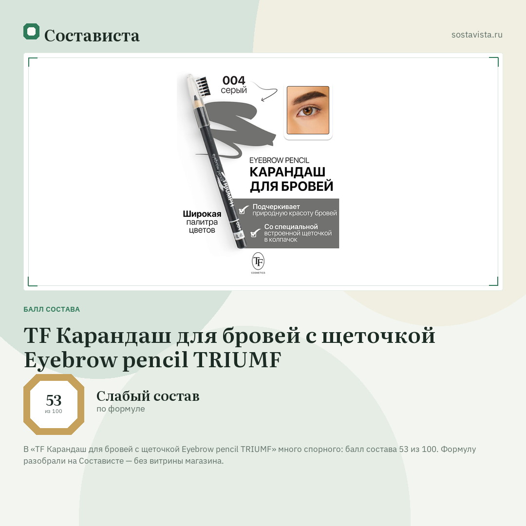 TF Карандаш для бровей с щеточкой Eyebrow pencil TRIUMF: балл состава 53 из 100 — Состависта