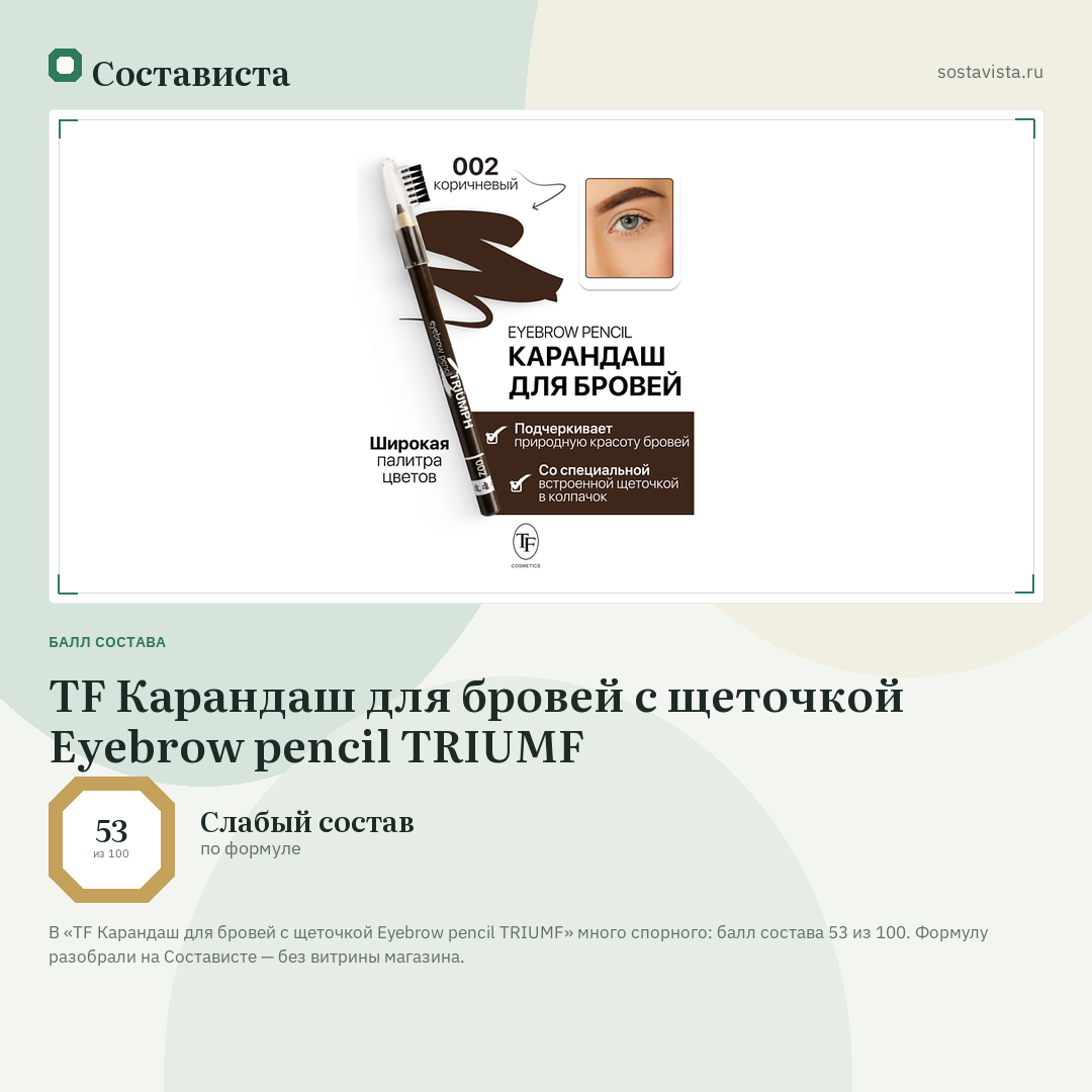 TF Карандаш для бровей с щеточкой Eyebrow pencil TRIUMF: балл состава 53 из 100 — Состависта