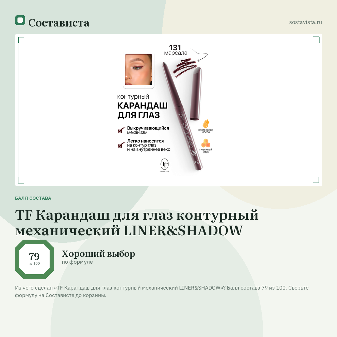 TF Карандаш для глаз контурный механический LINER&SHADOW: балл состава 79 из 100 — Состависта