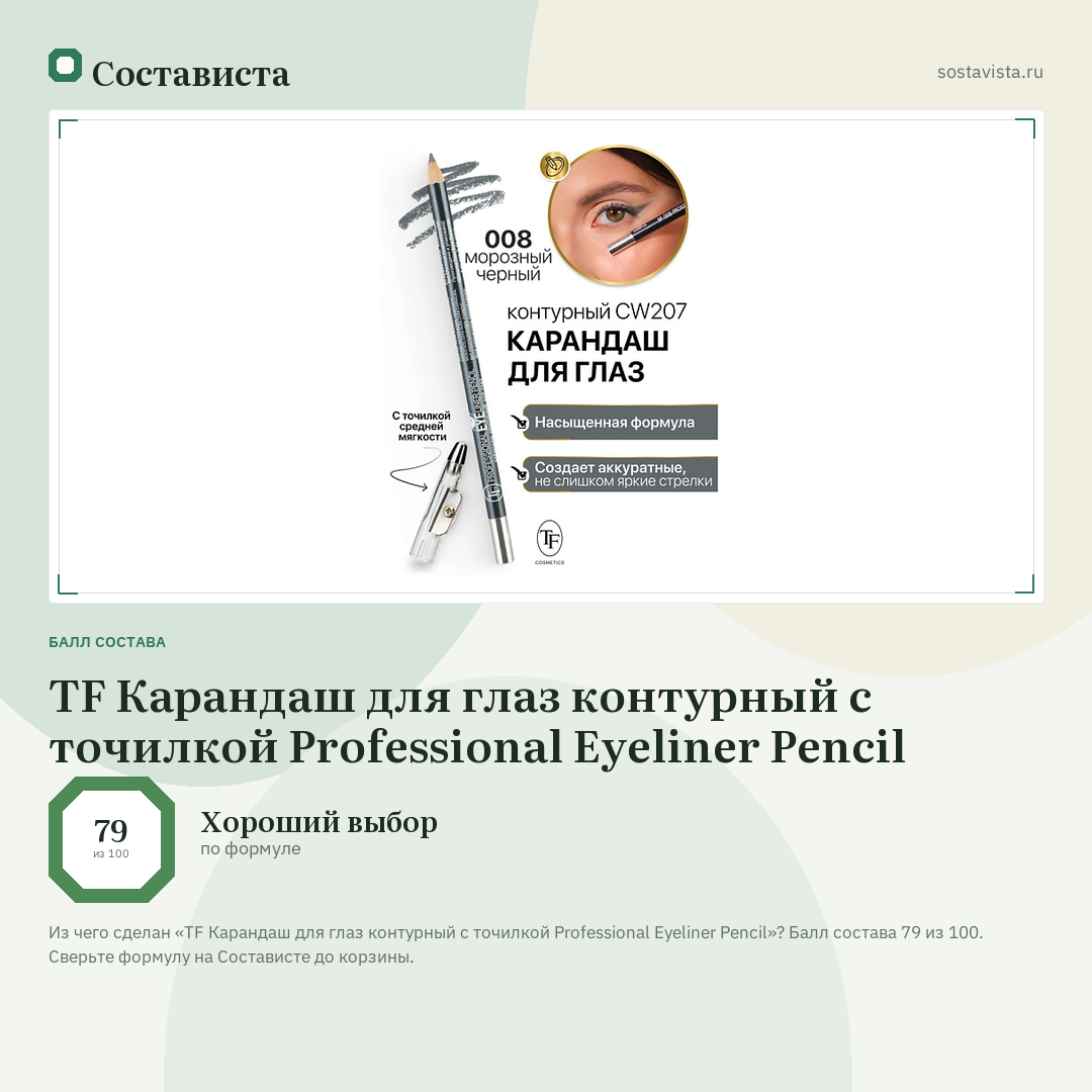 TF Карандаш для глаз контурный с точилкой Professional Eyeliner Pencil: балл состава 79 из 100 — Состависта