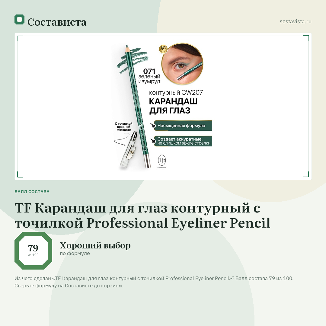 TF Карандаш для глаз контурный с точилкой Professional Eyeliner Pencil: балл состава 79 из 100 — Состависта