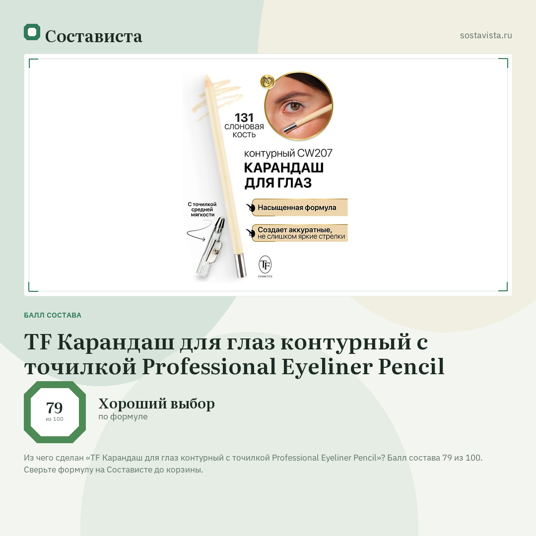 TF Карандаш для глаз контурный с точилкой Professional Eyeliner Pencil: балл состава 79 из 100 — Состависта