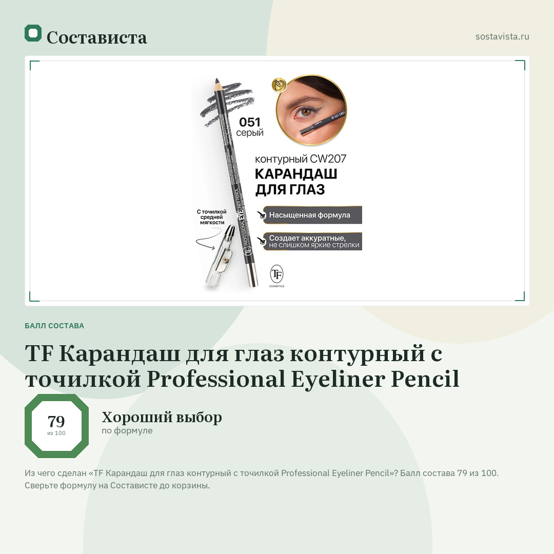 TF Карандаш для глаз контурный с точилкой Professional Eyeliner Pencil: балл состава 79 из 100 — Состависта
