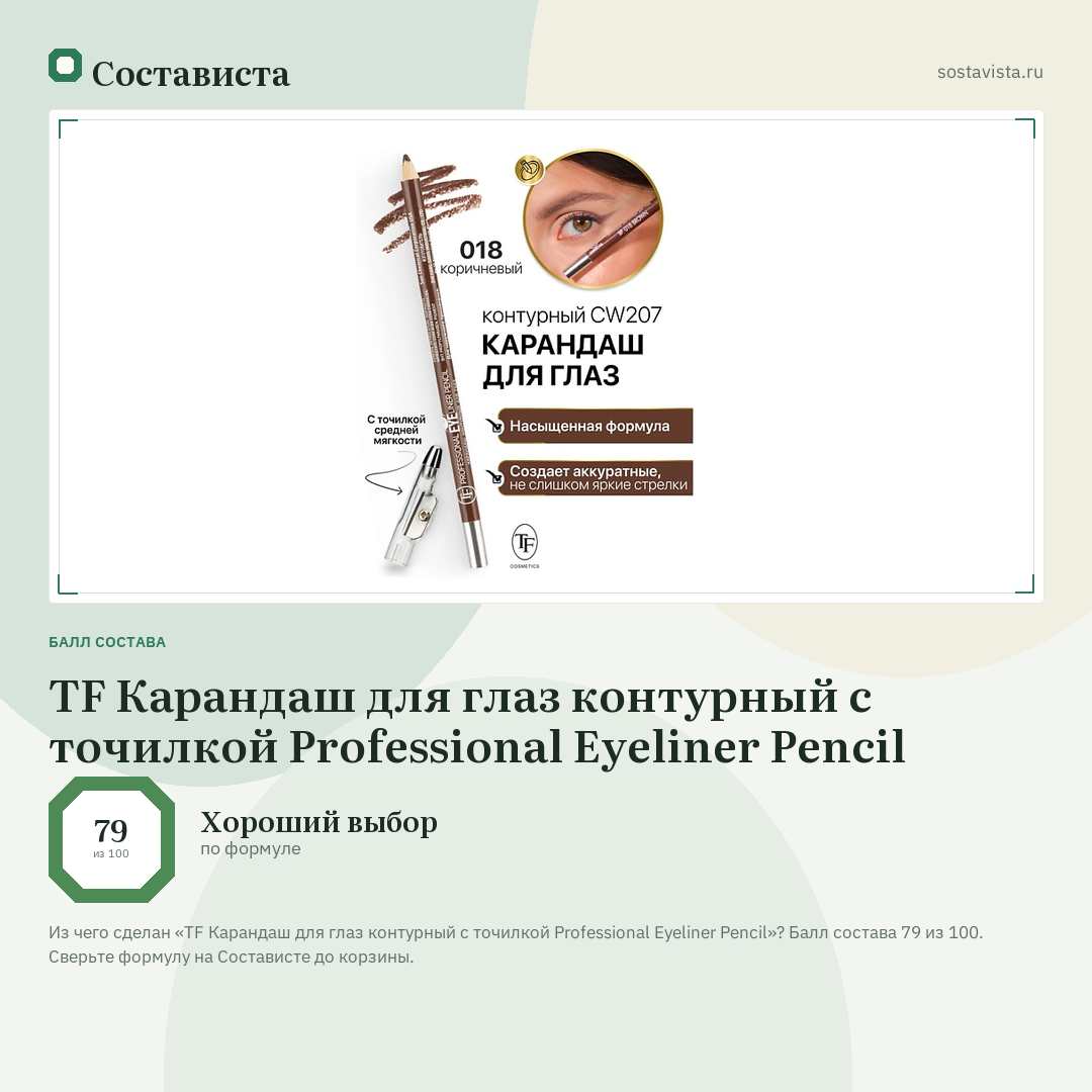 TF Карандаш для глаз контурный с точилкой Professional Eyeliner Pencil: балл состава 79 из 100 — Состависта