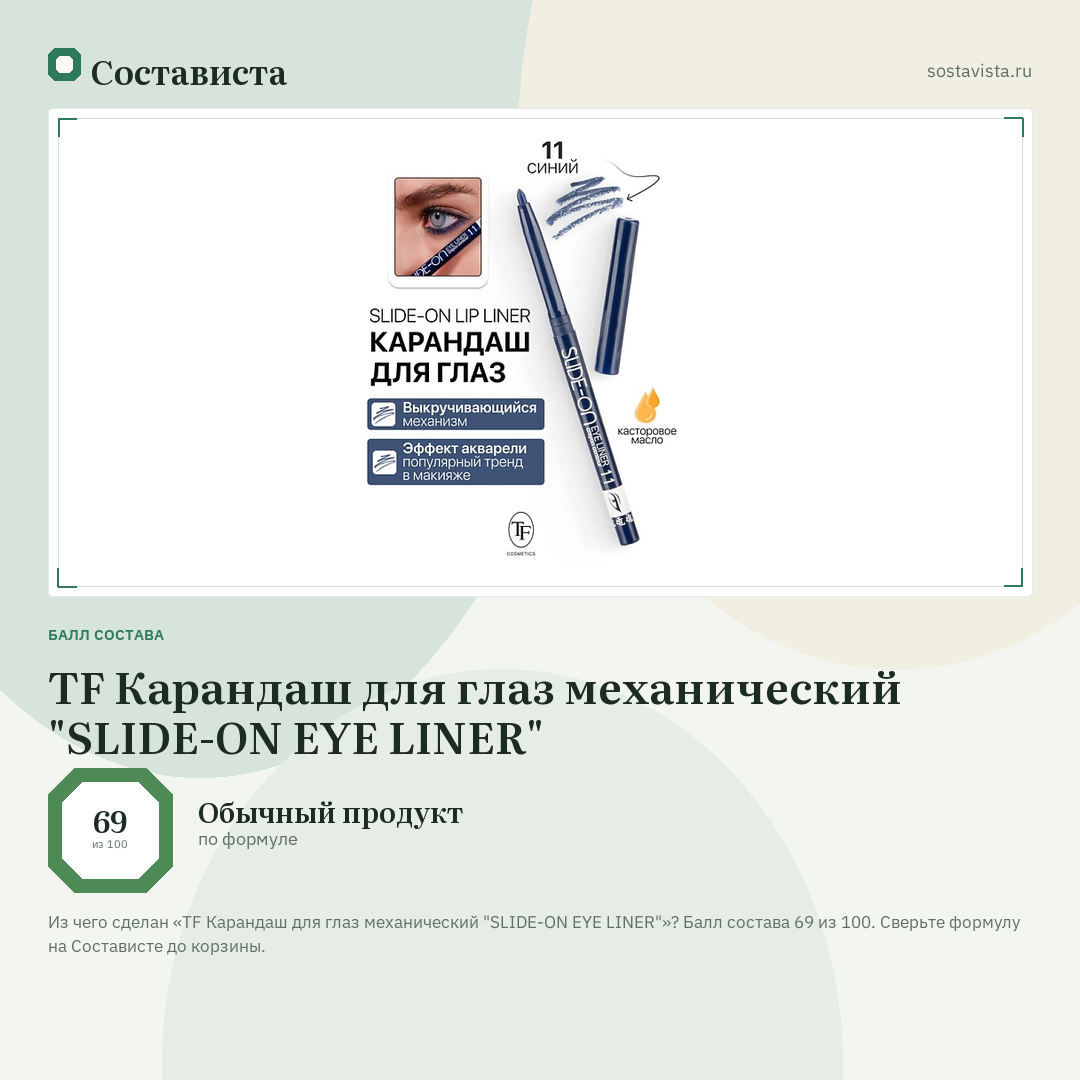TF Карандаш для глаз механический "SLIDE-ON EYE LINER": балл состава 69 из 100 — Состависта