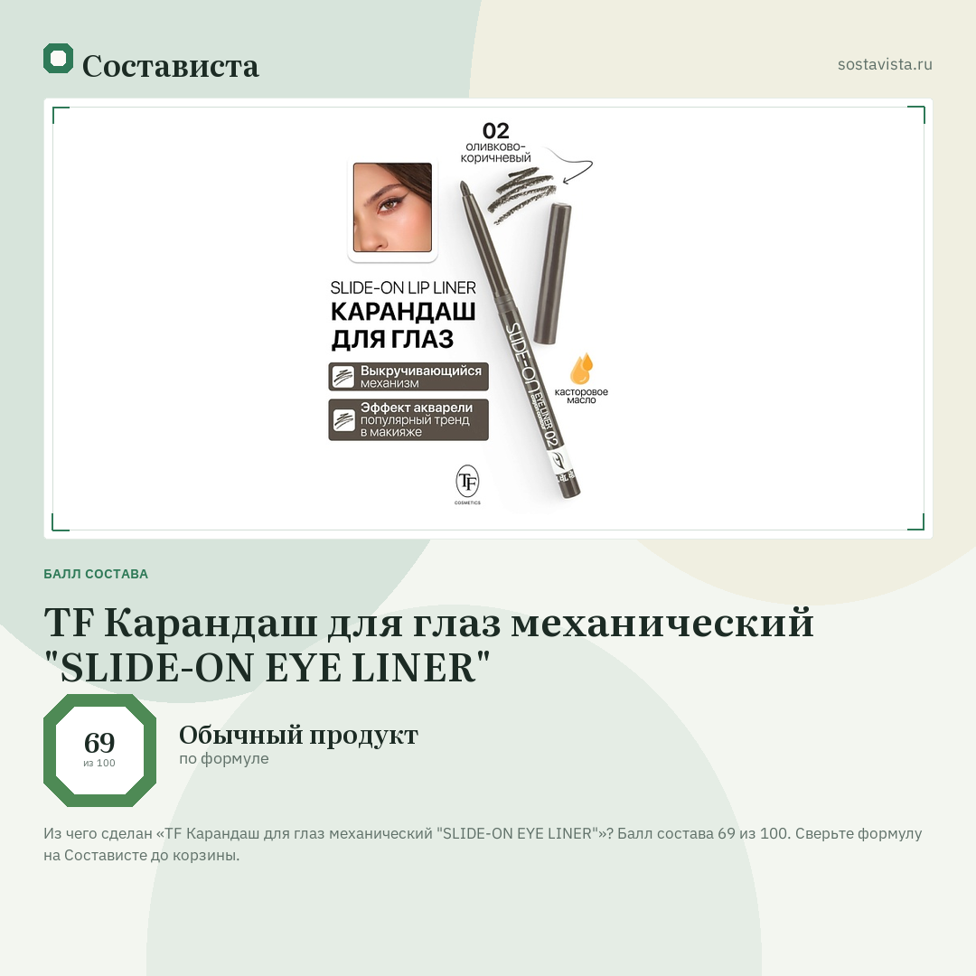 TF Карандаш для глаз механический "SLIDE-ON EYE LINER": балл состава 69 из 100 — Состависта