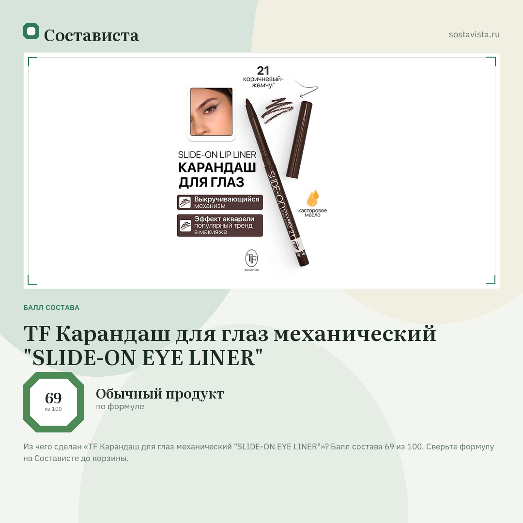 TF Карандаш для глаз механический "SLIDE-ON EYE LINER": балл состава 69 из 100 — Состависта