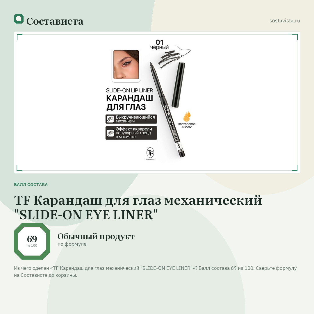 TF Карандаш для глаз механический "SLIDE-ON EYE LINER": балл состава 69 из 100 — Состависта