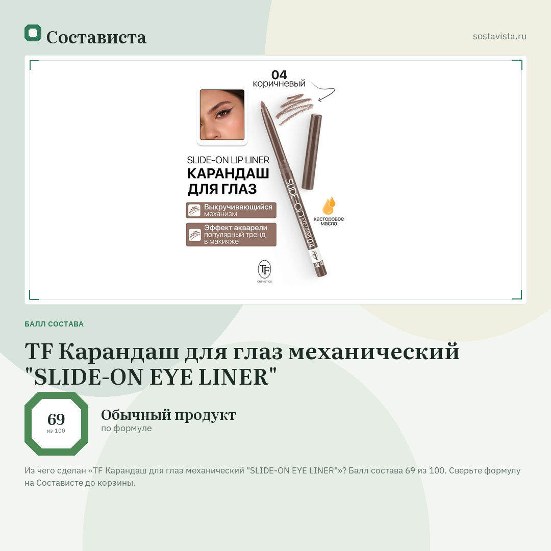 TF Карандаш для глаз механический "SLIDE-ON EYE LINER": балл состава 69 из 100 — Состависта