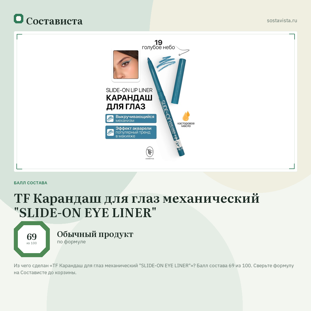 TF Карандаш для глаз механический "SLIDE-ON EYE LINER": балл состава 69 из 100 — Состависта