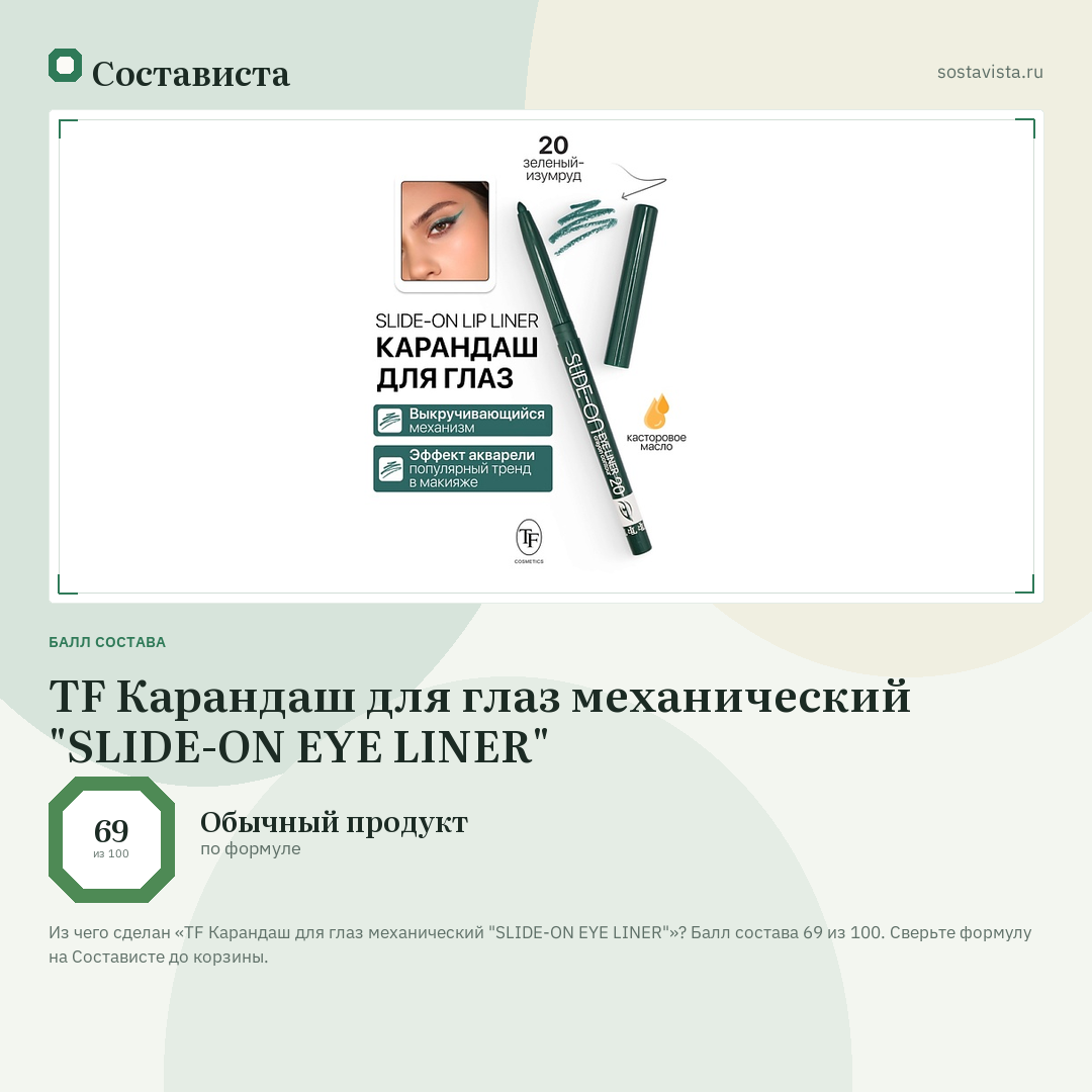 TF Карандаш для глаз механический "SLIDE-ON EYE LINER": балл состава 69 из 100 — Состависта