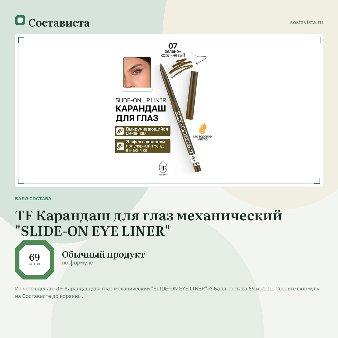 TF Карандаш для глаз механический "SLIDE-ON EYE LINER": балл состава 69 из 100 — Состависта
