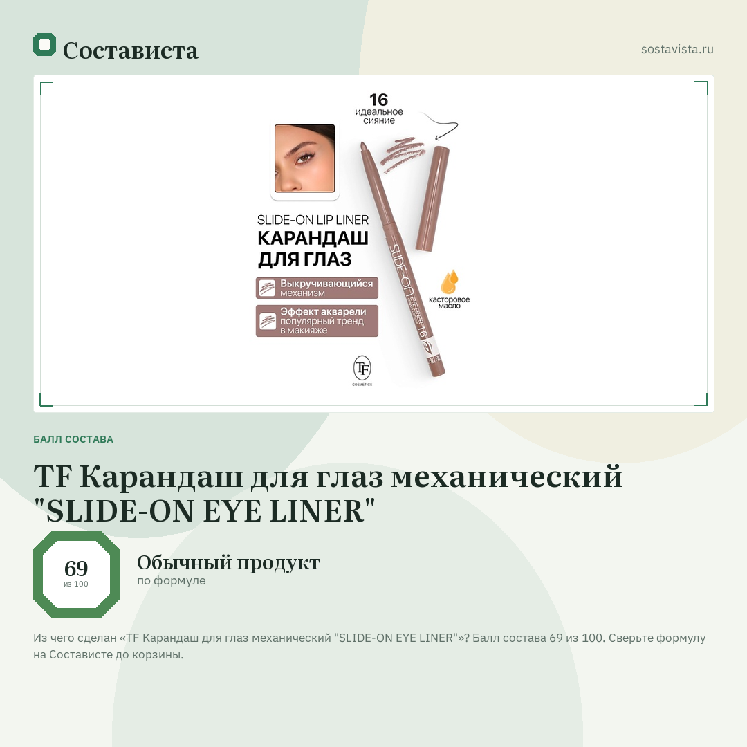 TF Карандаш для глаз механический "SLIDE-ON EYE LINER": балл состава 69 из 100 — Состависта