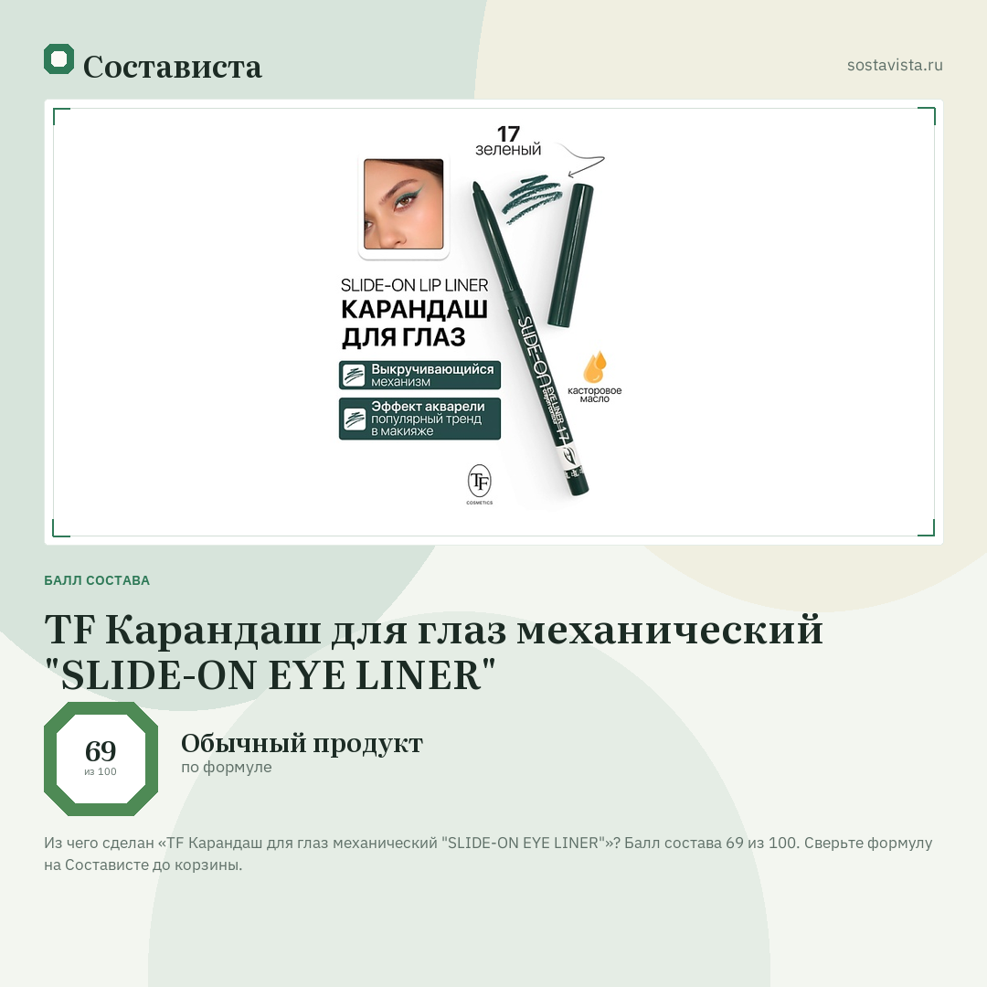 TF Карандаш для глаз механический "SLIDE-ON EYE LINER": балл состава 69 из 100 — Состависта