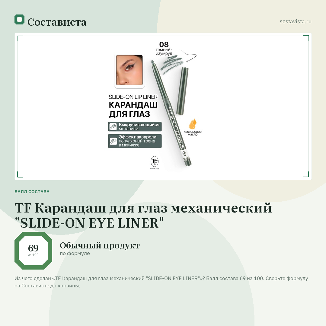 TF Карандаш для глаз механический "SLIDE-ON EYE LINER": балл состава 69 из 100 — Состависта