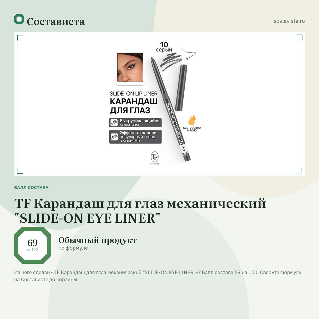 TF Карандаш для глаз механический "SLIDE-ON EYE LINER": балл состава 69 из 100 — Состависта