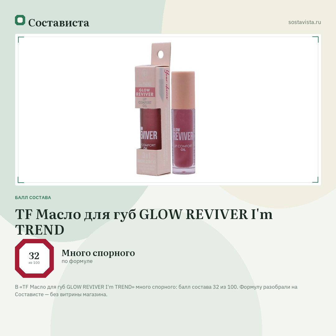 TF Масло для губ GLOW REVIVER I'm TREND: балл состава 32 из 100 — Состависта