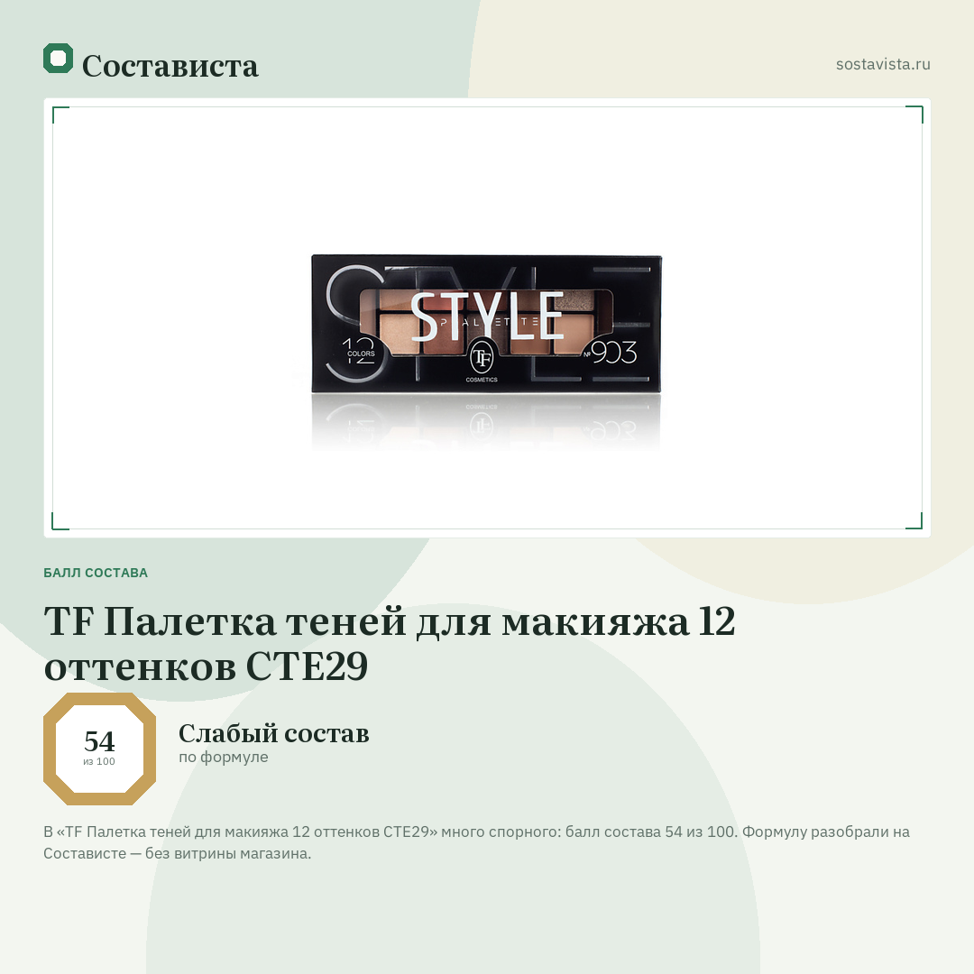 TF Палетка теней для макияжа 12 оттенков CTE29: балл состава 54 из 100 — Состависта
