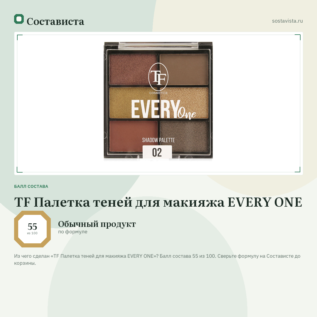 TF Палетка теней для макияжа EVERY ONE: балл состава 55 из 100 — Состависта