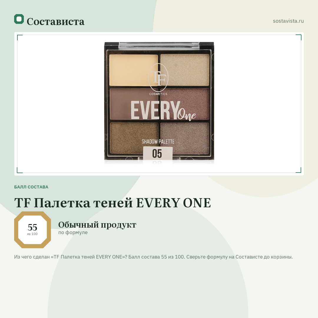 TF Палетка теней EVERY ONE: балл состава 55 из 100 — Состависта