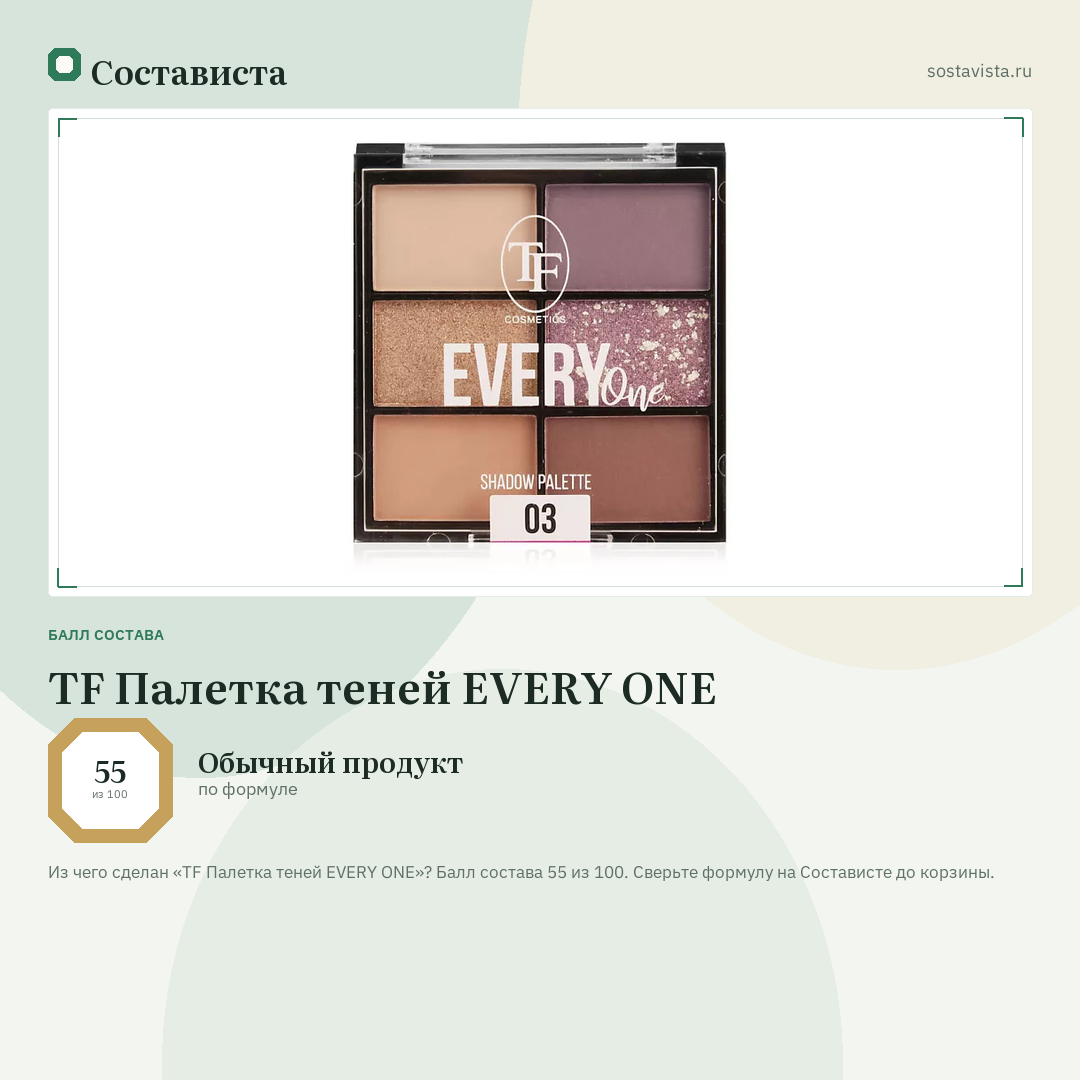 TF Палетка теней EVERY ONE: балл состава 55 из 100 — Состависта