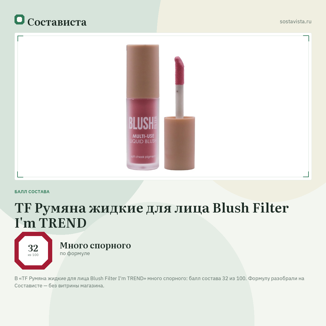 TF Румяна жидкие для лица Blush Filter I'm TREND: балл состава 32 из 100 — Состависта