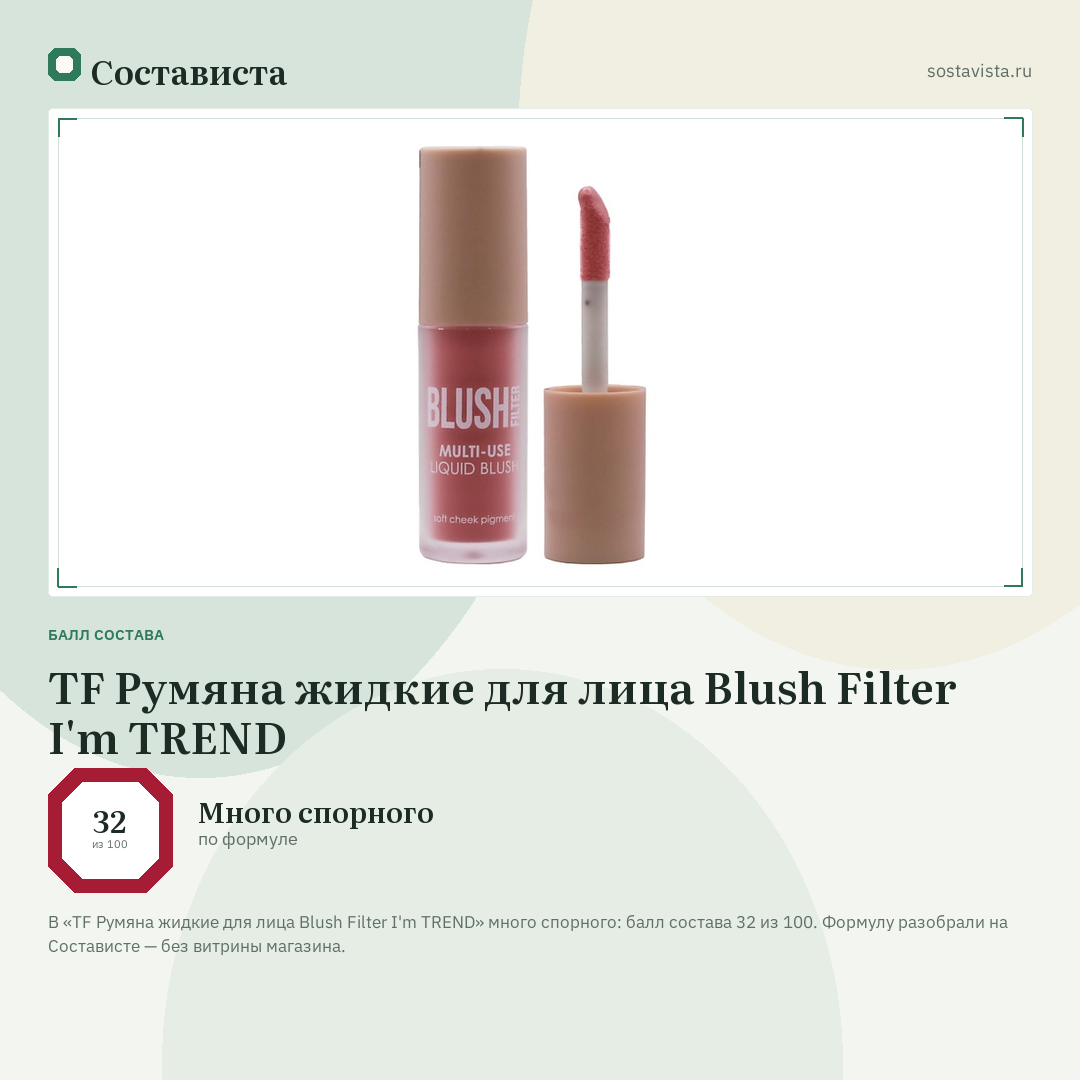 TF Румяна жидкие для лица Blush Filter I'm TREND: балл состава 32 из 100 — Состависта